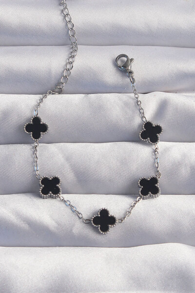 Skygo 316L Steel Baby Boy Silver Color Black Enamel Clover Bracelet - Tj-Bb6275