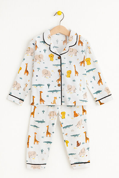 Nazar Bebe Unisex Çocuk Safari Desenli Pamuklu Pijama Takımı - 5-13 Yaş