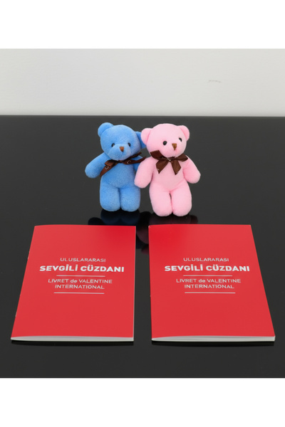 Linalux Gifts Romantik Hediye Sevgiliye - Mavi ve Pembe Mini Ayıcıklar - Sevgili Cüzdanları - Kız Arkadaşa Hediye