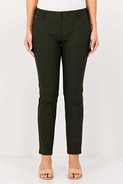 Reiko Women Cigarette Fit Textured Straight Leg Pants, Dark Green