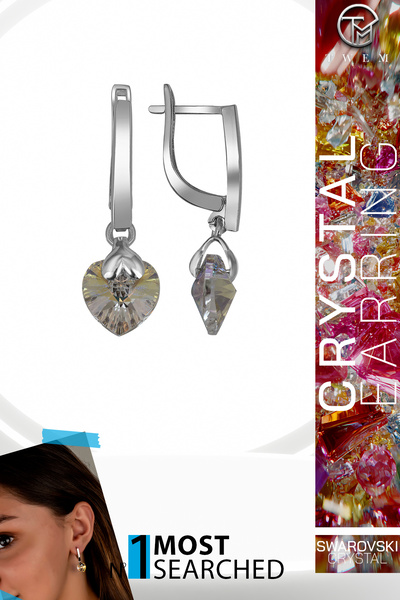 Twem Silver Zirconia Swaroski Crystal Stone Dangle Shiny Heart Earrings |   M...