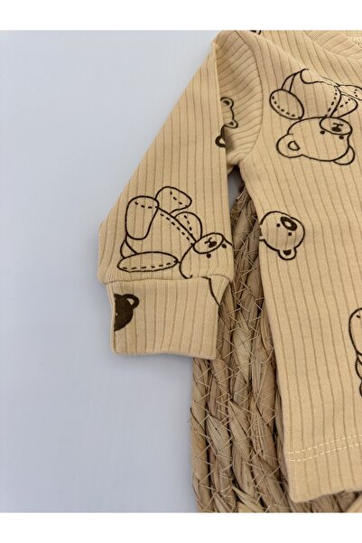 Vivolas Teddy Bear Patterned Crew Neck Corded Fabric 2-Piece Set Baby Sweatshirt and Pants