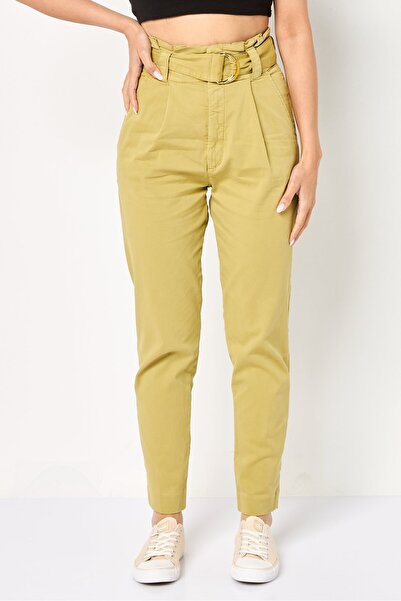 Reiko بنطلون نسائي ضيق بقصة عادية مع حزام، زيتوني