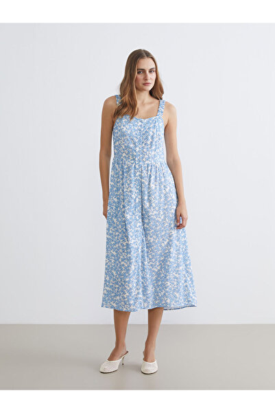 LC Waikiki Rochie florală LCWAIKIKI ClassicBlue decolteu pătrat