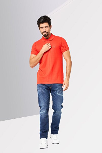 Cerruti 1881 Men Regular Fit Embroidered Logo Short Sleeve Polo Shirt, Red