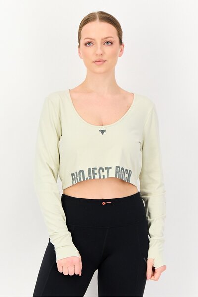 Under Armour بلوزة تدريب نسائية بأكمام طويلة من مشروع روك x، كريمي