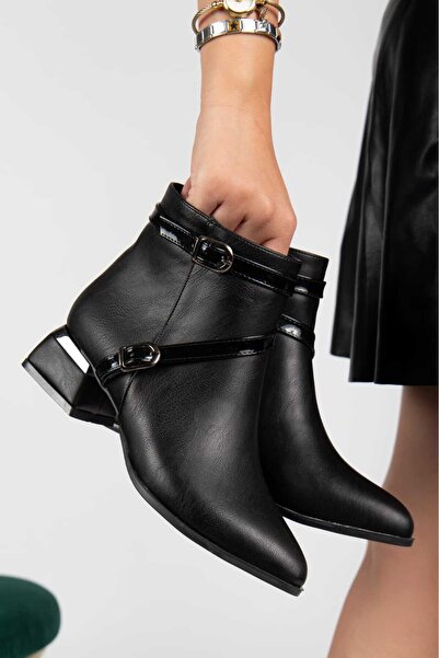 SHESTORE Μαύρες γυναικείες μπότες με κοντό τακούνι και χιαστί λουράκια, άνετε...