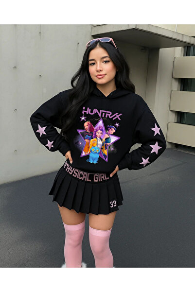 Touz Moda KPop Demon Hunters Detail Baskılı Kapşonlu Sweatshirt