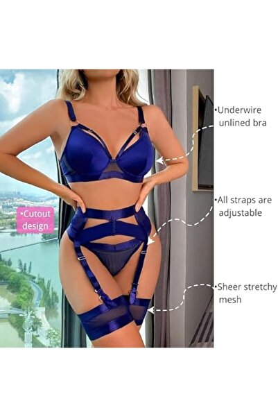 Margoun Women Lingerie Sets with Garter Belt 4 Pieces Lace Teddy Babydoll Bodysuit MG06