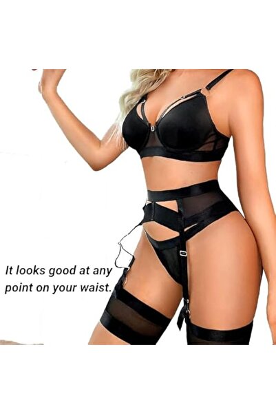 Margoun Women Lingerie Sets with Garter Belt 4 Pieces Lace Teddy Babydoll Bodysuit MG06