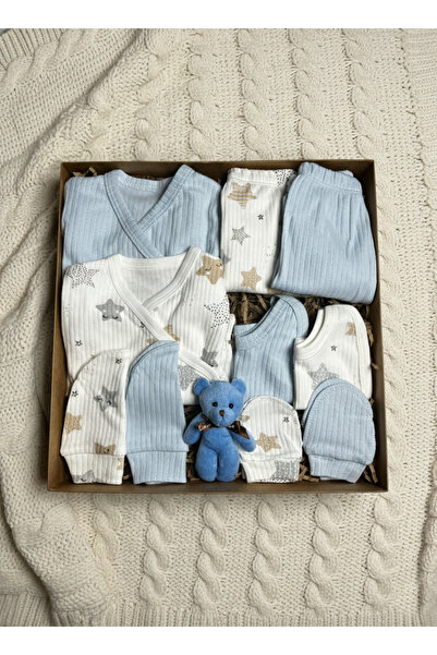 KAENCO 10 Parça Yeni Doğan Hastane Çıkışı & Hoş Geldin Erkek Bebek Seti (Hediye Kutulu&Ayıcıklı)–Babyshower