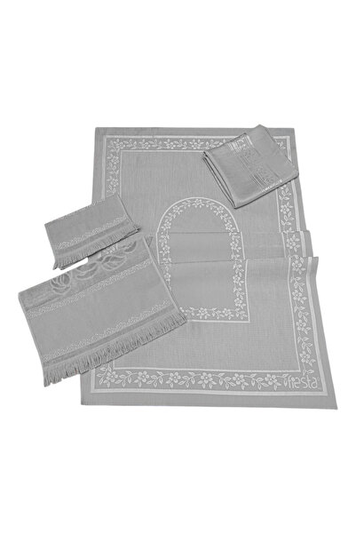 Fiesta Etamine Embroidered Prayer Rug Set 110X110 Cm, Prayer Rug 80X135Cm, Prayer Rug 30X50 cm and 50X90 cm Towel