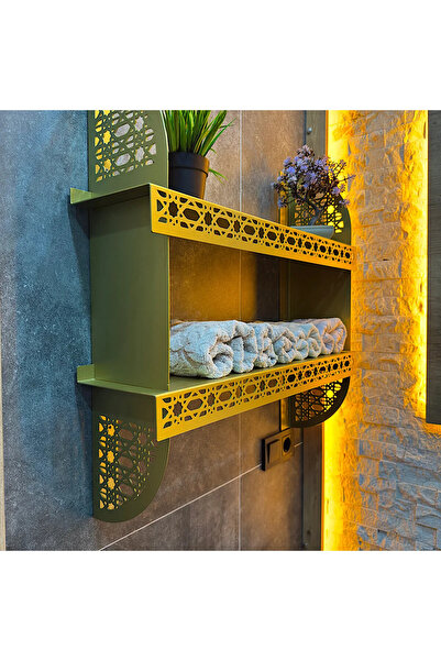zmtdesign Metal Duvar Rafı – 2 Katlı Dekoratif Lazer Kesim Raf | Modern (Siyah / Gold / Beyaz)