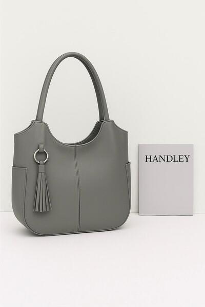 Handley Πολυτελής κομψή δερμάτινη τσάντα χεριού και ώμου με φούντα
