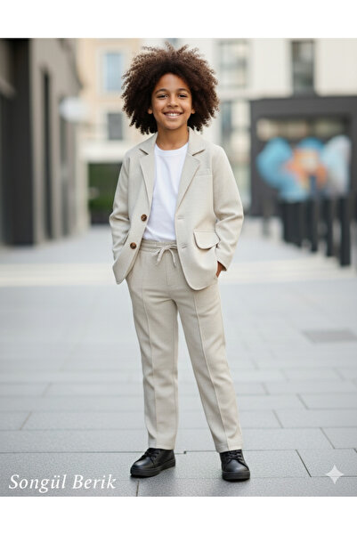SONGÜLBERİK Boy's Teenage Natural Linen Suit (Organic)