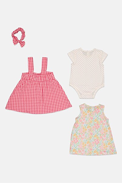 English Laundry Toddlers Girl 4 Pieces Dress ,Romper and Headband Set, Multicolor