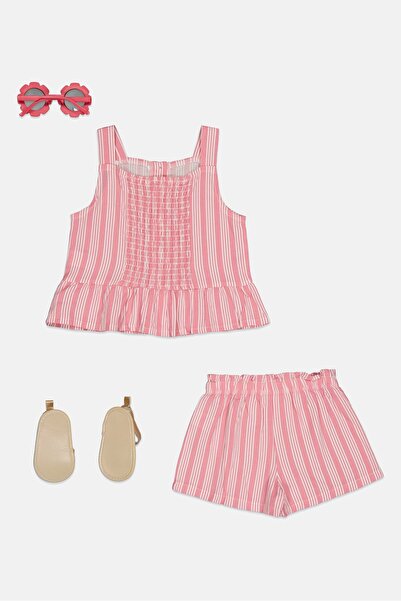 English Laundry Toddlers Girl 4 Pcs Stripe Top And Shorts, Sunglasses And Sandals, Multicolor