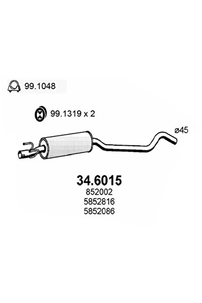 ASSO Toba Esapamet Intermediara Opel Corsa B/Tigra Vauxhall Corsa Model 1/Tig...