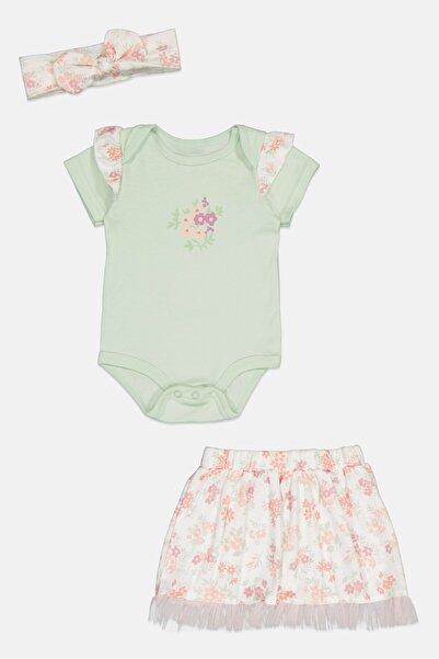 English Laundry Toddlers Girl 3 Pieces Graphic Print Romper And Skirt Set, Multicolor