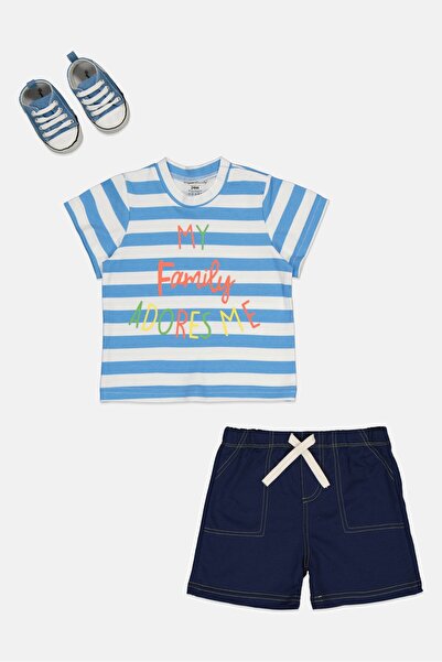 English Laundry Toddlers Boy 3 Pieces Graphic Print T-Shirt And Shorts With Shoes Set, Multicolor