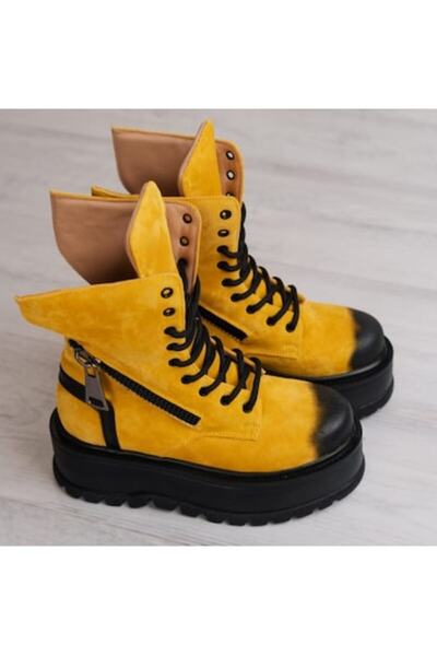 exclusives.ro Γυναικείες μπότες - φτερούγες - κίτρινες - φυσικό Δερμάτινο κίτ...