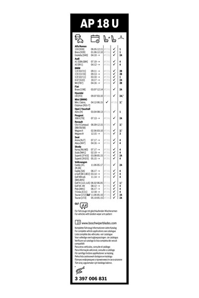 Bosch Lamela Stergator Alfa Romeo Brera/Giulietta/Spider Alpina B5/D5