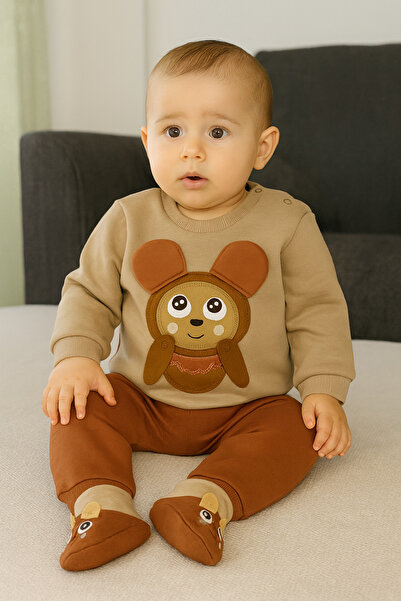 Necix's Erkek Bebek Panduflu Koala Desenli 3 İplik Şardonlu Kışlık Uzun Kollu...