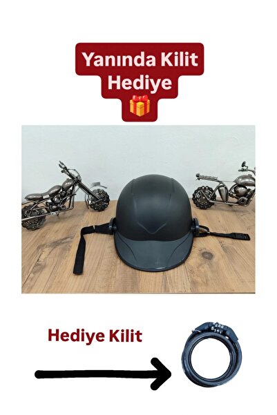Güneş Motosiklet açık jokey kask camlı- Mat siyah (KİLİT HEDİİYELİ)
