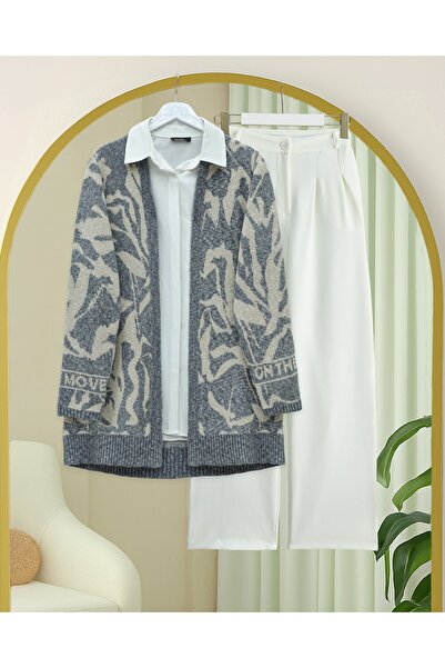 Modamorfo Patterned Casual Knit Cardigan - Indigo