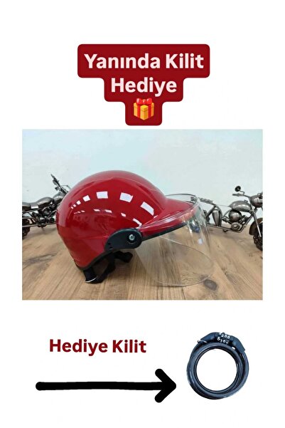 Güneş Motosiklet Açık jokey kask camlı - Bordo (KİLİT HEDİYE)