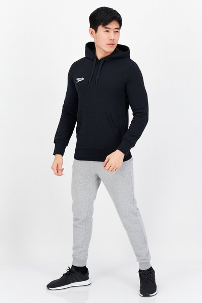 SPEEDO Men Sportswear Fit Hooded Brand Logo Long Sleeves Sweatshirt, Black