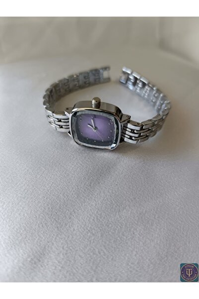 uyguntakıaksesuar Purple Square Glass Dial Women's Watch – Stainless Steel St...