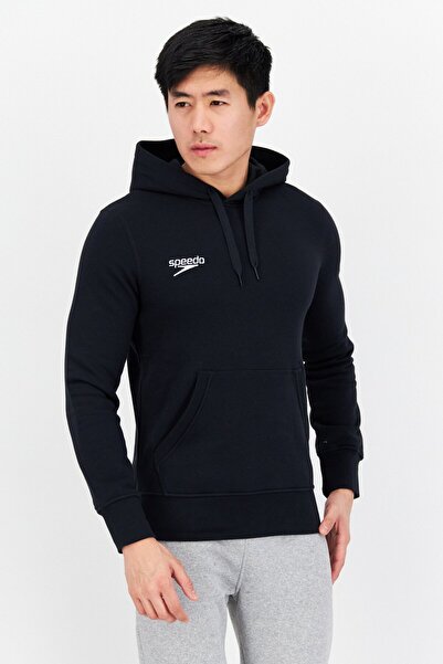 SPEEDO Men Sportswear Fit Hooded Brand Logo Long Sleeves Sweatshirt, Black