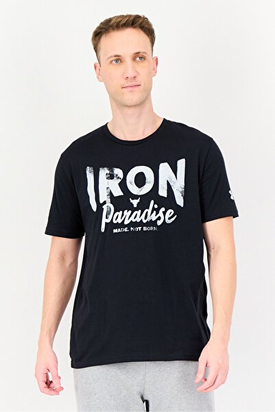 Under Armour تي شيرت رجالي رياضي بأكمام قصيرة مناسب للخارج، أسود