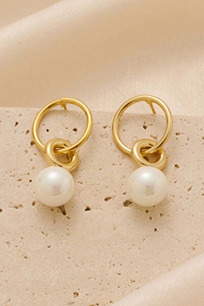 FAYRA ACCESSORIES Mayorka Cam İnci Altın Kaplama Küpe