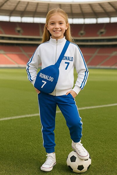 Calisa Children's Ronaldo Detailed Zippered Sweatshirt Bag and Bottom Tracksuit Set Cr7