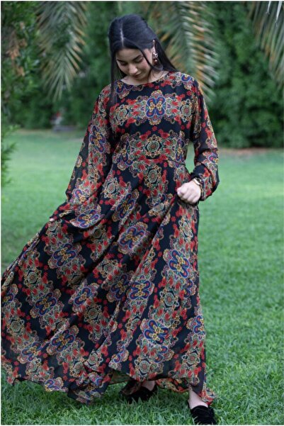 Hayati Collections 1 Piece – Chiffon Black Stripes Floral Maxi / Frock