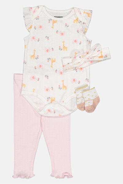 Joe Boxer طقم ملابس للبنات الصغار، مكون من 4 قطع، رومبير، بنطال، جوارب، وربطة...