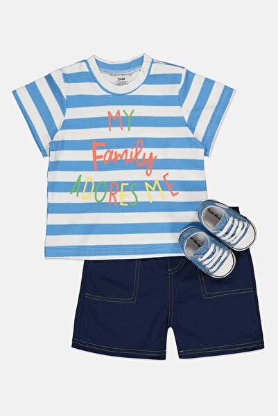 English Laundry Toddlers Boy 3 Pieces Graphic Print T-Shirt And Shorts With Shoes Set, Multicolor