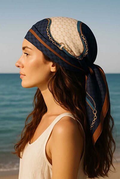 Netodak Zincirli Zincir Desenli Kahve Rengi Şık Kaymaz Kaydırmaz Bandana Fula...