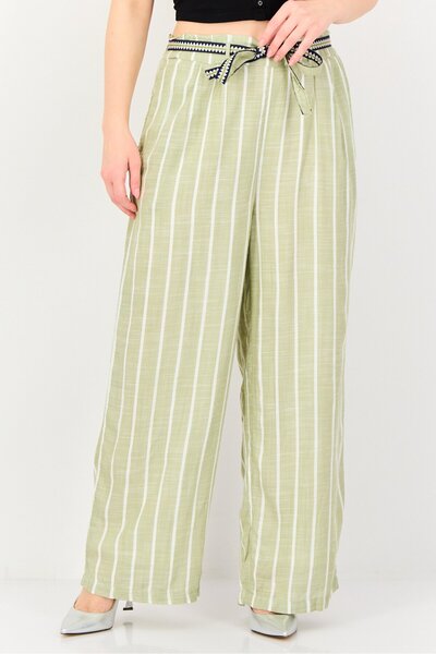 JDY Women Regular Fit Stripe Belted Wide Leg Pants, Multicolor