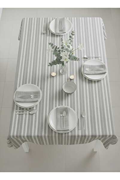 shopshop Gray and White Striped Decorative Large Tablecloth