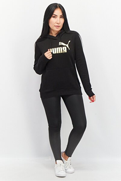 Puma Women Sportswear Fit Long Sleeve Hooded Training Sweatshirt, Black Combo