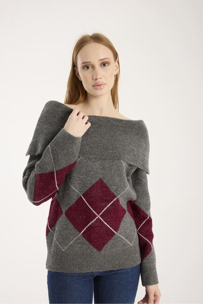 İLKCET MODA Baklava Pattern Madonna Collar Women's Knitwear Sweater