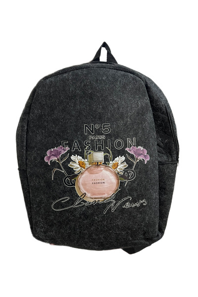 Topraq Baskılı Keçe Sırt Çantası Gri