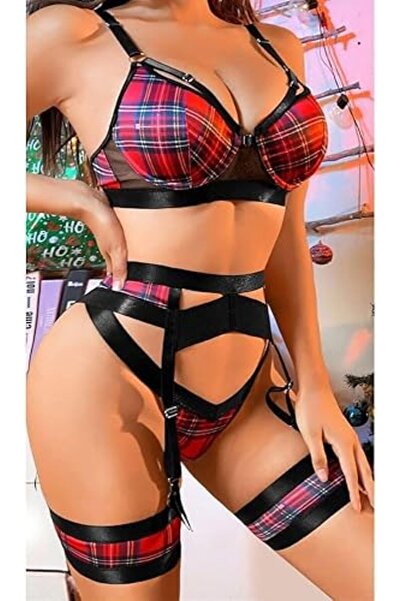 Margoun Women Lingerie Sets with Garter Belt 4 Pieces Lace Teddy Babydoll Bodysuit MG06