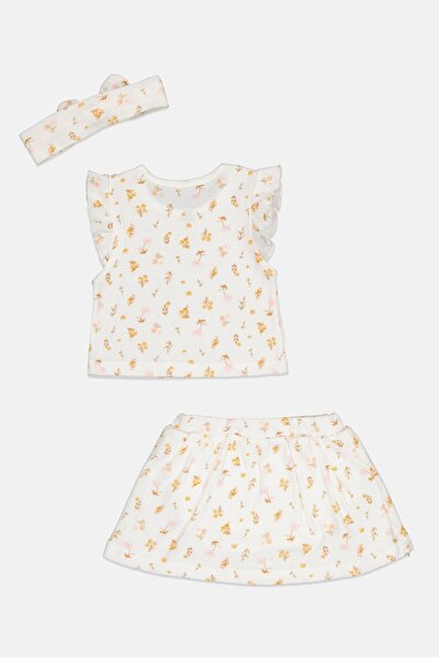 English Laundry Toddlers Girl 3 Pieces Floral Print Top And Skirt With Headband, Multicolor