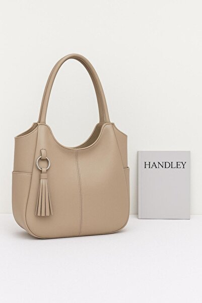 Handley Πολυτελής κομψή δερμάτινη τσάντα χεριού και ώμου με φούντα