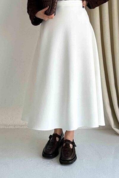 greymoda ΛΕΥΚΟ Γυναικείο ύφασμα Scuba Puff Flared Hijab και καθημερινή φούστα ΜΕΓΕΘΟΣ:94-95cm