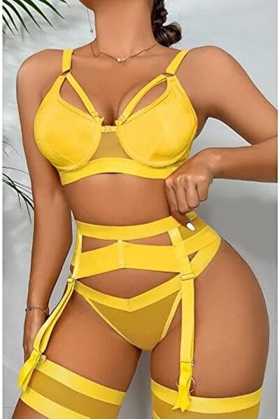 Margoun Women Lingerie Sets with Garter Belt 4 Pieces Lace Teddy Babydoll Bodysuit MG06